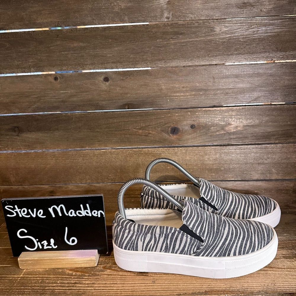 Womens Steve Madden Gill Gray Zebra Print Casual Slip On Sneakers Shoes Size 6 M